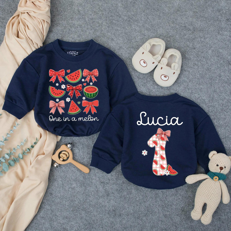 Personalized One in a Melon First Birthday Outfit Baby Girl Romper with Watermelon Bow Design Toddler Party Gift Summer Clothes Custom Name