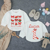 Personalized One in a Melon First Birthday Outfit Baby Girl Romper with Watermelon Bow Design Toddler Party Gift Summer Clothes Custom Name