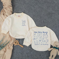 Personalized 'One Silly Goose' 1st Birthday Romper Baby Girl Party Outfit Blue Cotton, Custom Name Celebration Gift