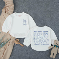 Personalized 'One Silly Goose' 1st Birthday Romper Baby Girl Party Outfit Blue Cotton, Custom Name Celebration Gift