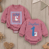 Personalized One Silly Goose Baby Romper First Birthday Outfit for Boys, Custom Name Cake Smash Outfit Light Blue Party Hat Design