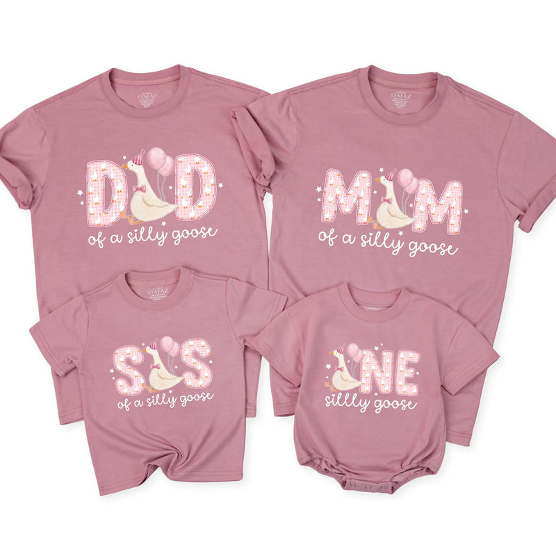 Personalized One Silly Goose Birthday Girl Shirt with Cartoon Goose Pink Balloons Family Matching Soft Cotton Tee NB to 2XL