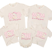 Personalized One Silly Goose Birthday Girl Shirt with Cartoon Goose Pink Balloons Family Matching Soft Cotton Tee NB to 2XL