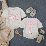 Custom Silly Goose Pink Bubble Romper for Baby Girl's 1st Birthday, Soft Cotton Toddler Outfit with Name & Number, Cake Smash Bodysuit