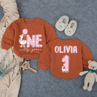 Custom Silly Goose Pink Bubble Romper for Baby Girl's 1st Birthday, Soft Cotton Toddler Outfit with Name & Number, Cake Smash Bodysuit