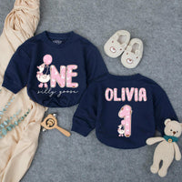 Custom Silly Goose Pink Bubble Romper for Baby Girl's 1st Birthday, Soft Cotton Toddler Outfit with Name & Number, Cake Smash Bodysuit