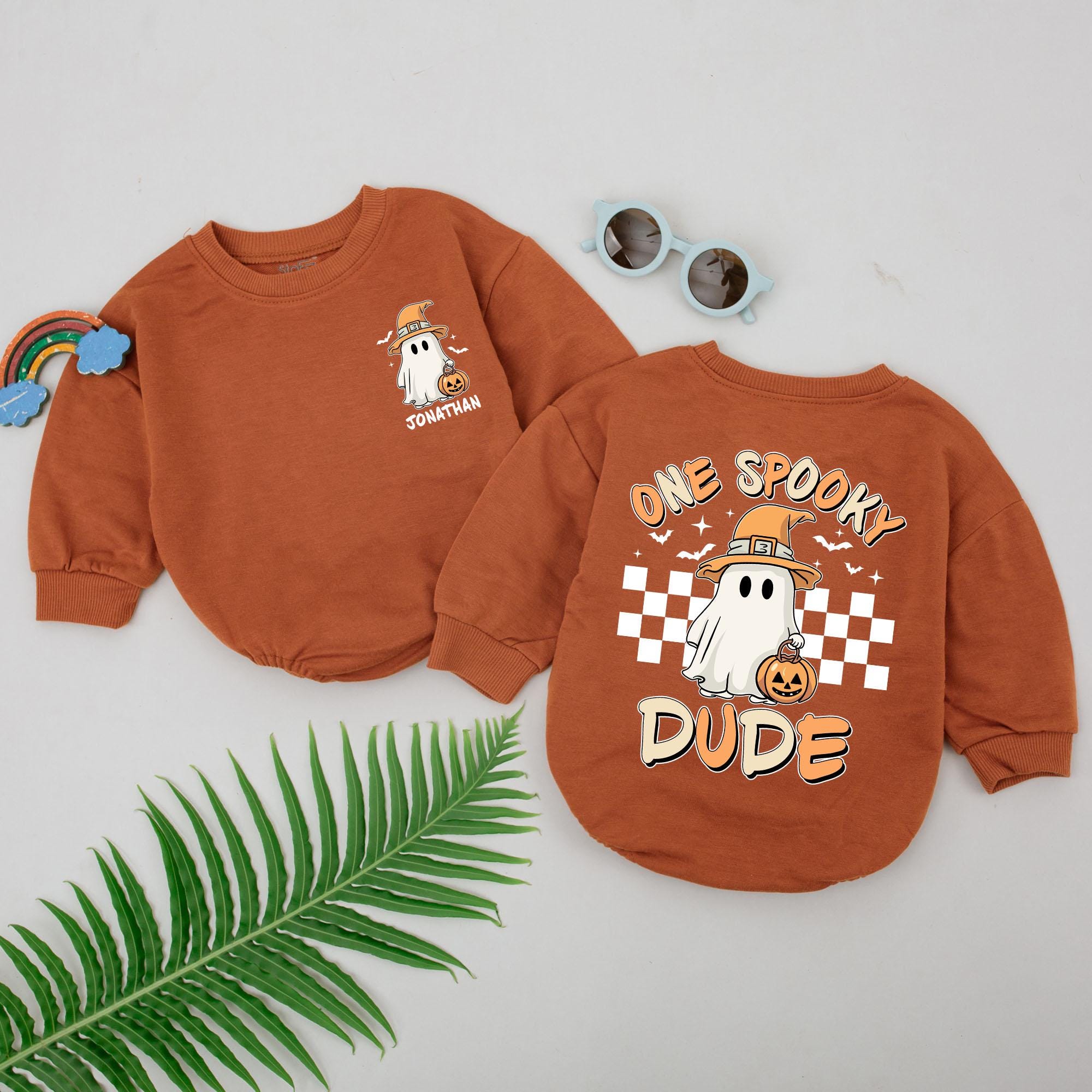 Personalized One Spooky Dude Baby Romper Halloween Outfit Ghost Pumpkin Boys Apparel Soft Cotton Newborn Gift First Holiday