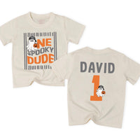 Personalized One Spooky Dude Halloween Matching Family Shirts & Baby Bodysuits, Custom Soft Cotton First Birthday Outfit for Fall Celebrations