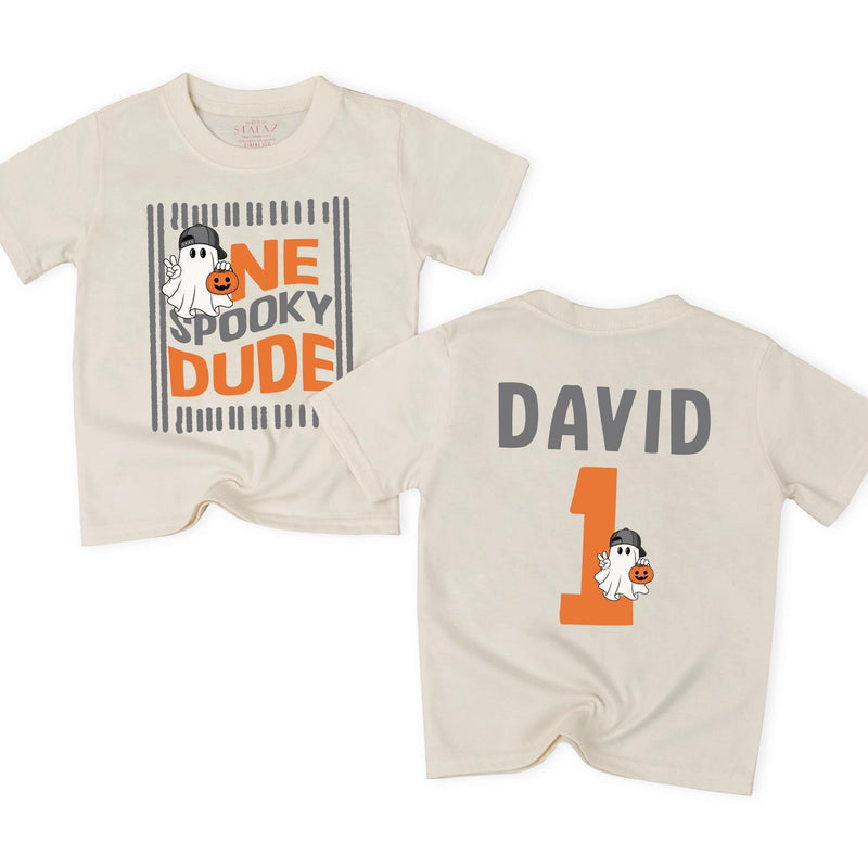 Personalized One Spooky Dude Halloween Matching Family Shirts & Baby Bodysuits, Custom Soft Cotton First Birthday Outfit for Fall Celebrations