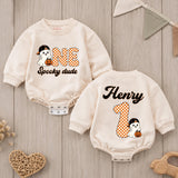 Personalized One Spooky Dude Romper with Ghost Halloween First Birthday Outfit for Baby Boy, Cute Fall Cake Smash Party Clothes Gift