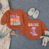Personalized One in the Sun Bubble Romper First Birthday Girl Outfit Custom Name Summer Party Baby Gift with Flamingo Popsicle Graphics