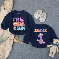 Personalized One in the Sun Bubble Romper First Birthday Girl Outfit Custom Name Summer Party Baby Gift with Flamingo Popsicle Graphics