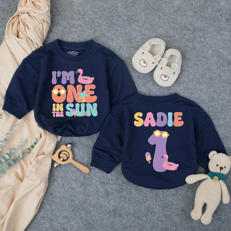 Personalized One in the Sun Bubble Romper First Birthday Girl Outfit Custom Name Summer Party Baby Gift with Flamingo Popsicle Graphics