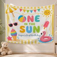 Personalized One in the Sun First Birthday Backdrop for Baby or Toddler, Summer Party Banner with Colorful Design for Boys or Girls