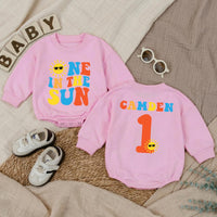 Personalized One in the Sun First Birthday Romper for Baby Boys, Sunshine Party Outfit, Retro Red Yellow Blue Design Gift Idea