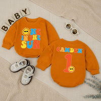 Personalized One in the Sun First Birthday Romper for Baby Boys, Sunshine Party Outfit, Retro Red Yellow Blue Design Gift Idea