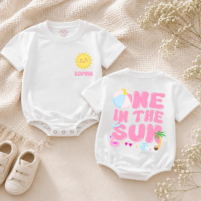 Personalized One in the Sun First Birthday Shirt for Girls, Custom Name Summer Party Outfit with Family Matching Tees, Bright Fun Design