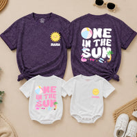 Personalized One in the Sun First Birthday Shirt for Girls, Custom Name Summer Party Outfit with Family Matching Tees, Bright Fun Design