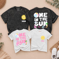 Personalized One in the Sun First Birthday Shirt for Girls, Custom Name Summer Party Outfit with Family Matching Tees, Bright Fun Design