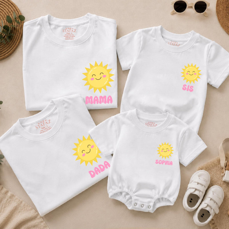 Personalized One in the Sun First Birthday Shirt for Girls, Custom Name Summer Party Outfit with Family Matching Tees, Bright Fun Design