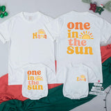 Personalized 'One in the Sun' Matching Family Shirts & Baby Romper, Boho Sun Design for 1st Birthday, Mom, Dad & Toddler Soft Cotton Tee