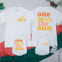 Personalized 'One in the Sun' Matching Family Shirts & Baby Romper, Boho Sun Design for 1st Birthday, Mom, Dad & Toddler Soft Cotton Tee