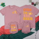 Personalized 'One in the Sun' Matching Family Shirts & Baby Romper, Boho Sun Design for 1st Birthday, Mom, Dad & Toddler Soft Cotton Tee