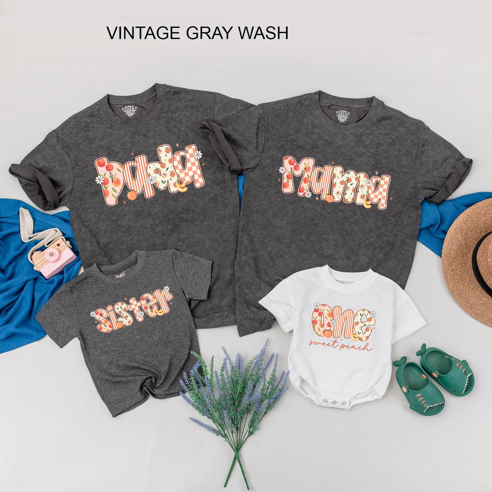 Personalized One Sweet Peach 1st Birthday Shirt for Baby Girl Peach Party Outfit Family Matching Tees Soft Cotton Retro Design Gift