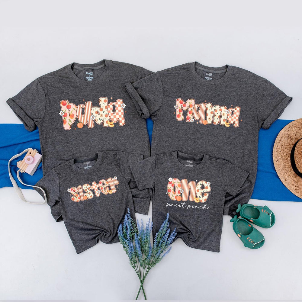 Personalized One Sweet Peach 1st Birthday Shirt for Baby Girl Peach Party Outfit Family Matching Tees Soft Cotton Retro Design Gift