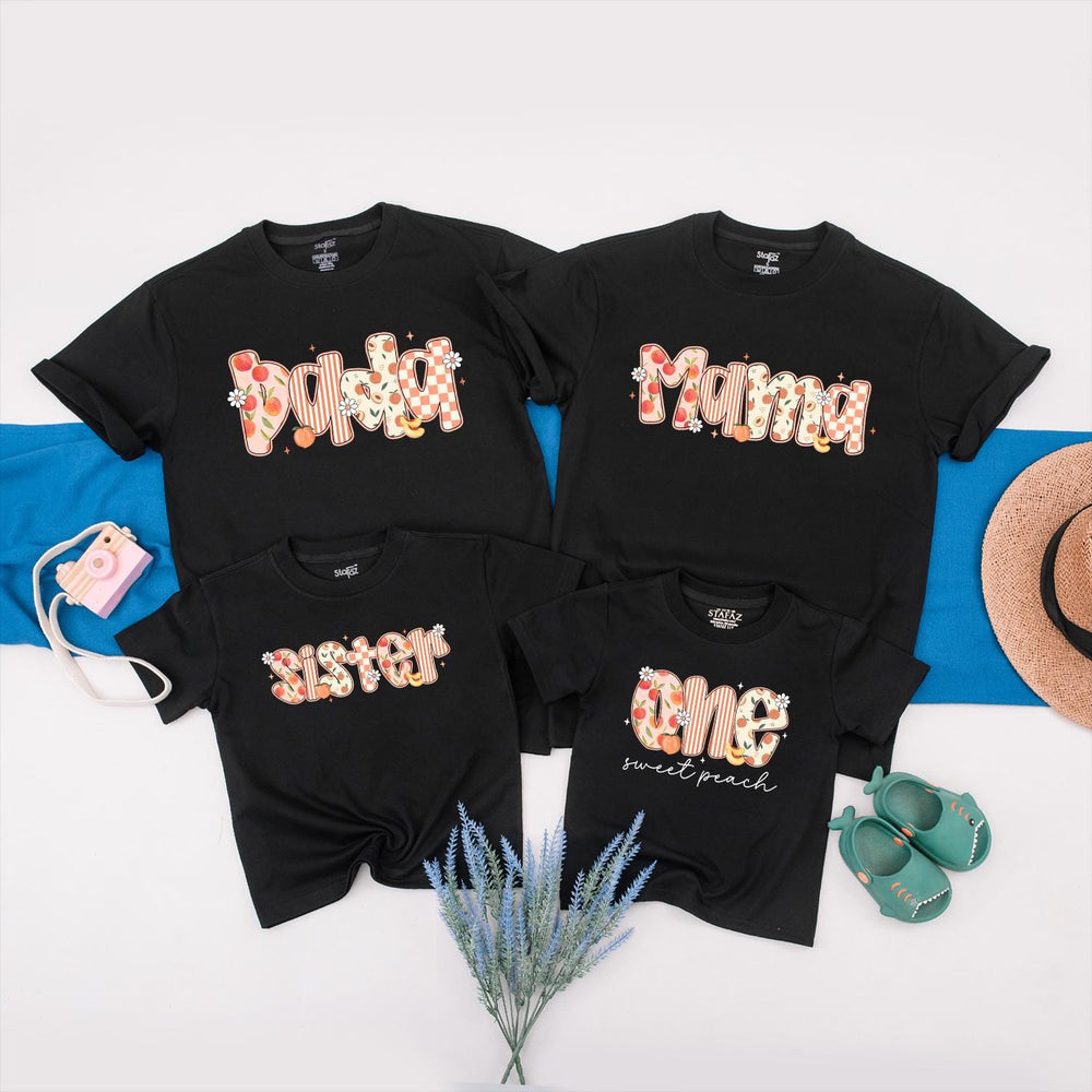 Personalized One Sweet Peach 1st Birthday Shirt for Baby Girl Peach Party Outfit Family Matching Tees Soft Cotton Retro Design Gift
