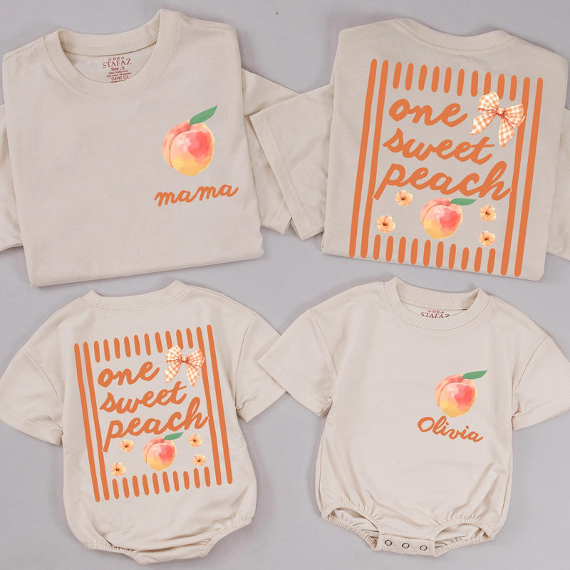 Personalized One Sweet Peach Family Birthday Shirts for Baby and Mama, Peach Themed Matching Outfit with Custom Names, Soft Cotton Design