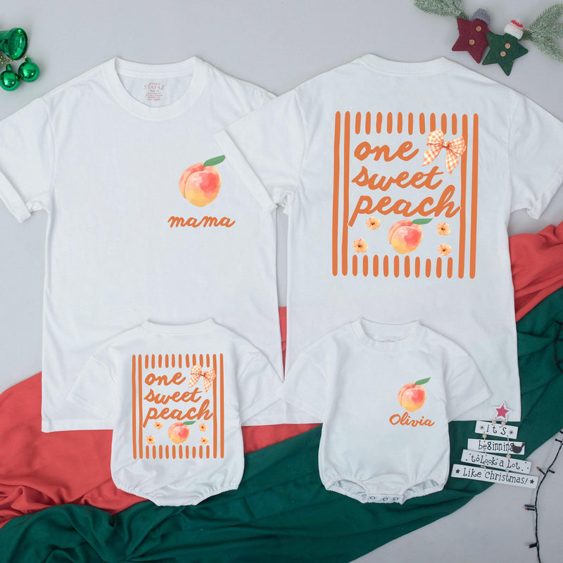 Personalized One Sweet Peach Family Birthday Shirts for Baby and Mama, Peach Themed Matching Outfit with Custom Names, Soft Cotton Design