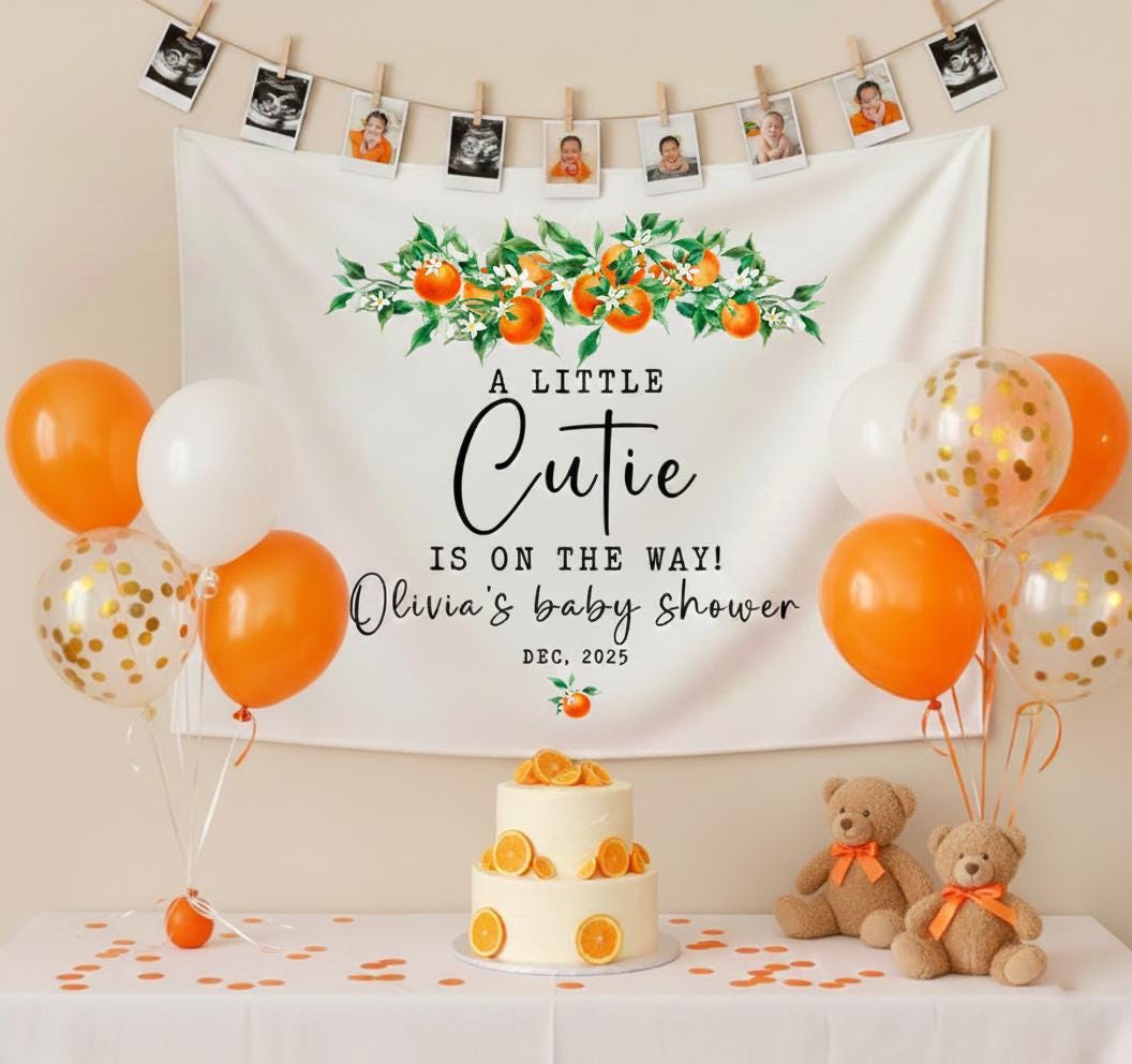 Personalized Orange Cutie Baby Shower Backdrop with Clementine Design Gender Neutral Party Banner Photo Prop Fresh Citrus Decor
