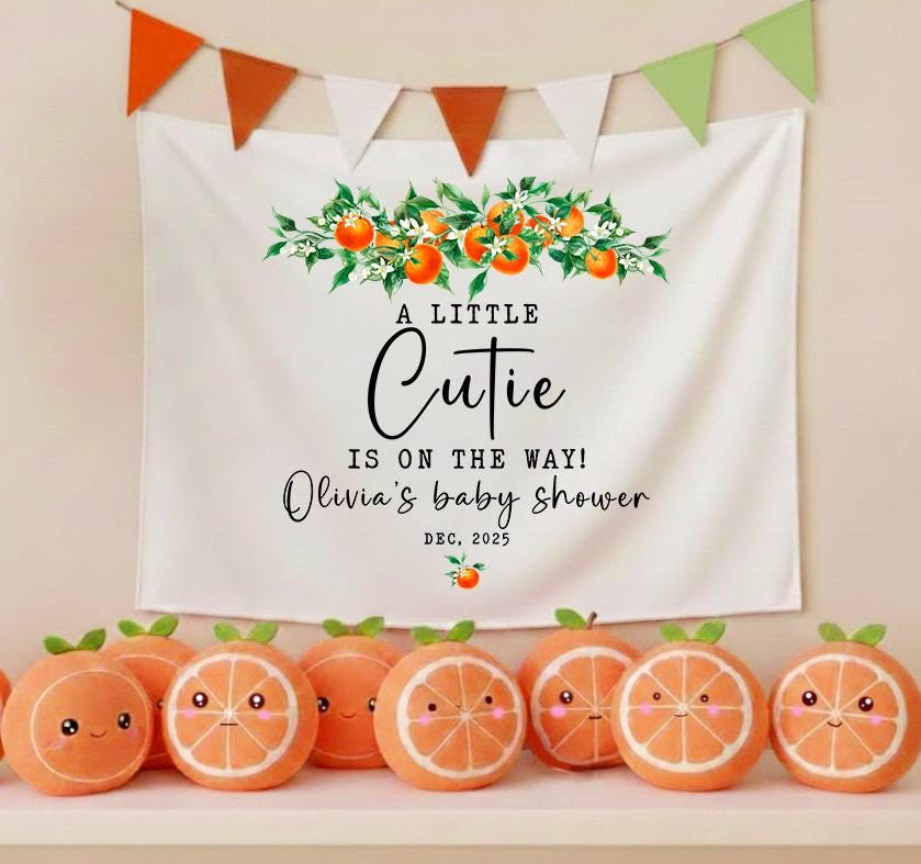 Personalized Orange Cutie Baby Shower Backdrop with Clementine Design Gender Neutral Party Banner Photo Prop Fresh Citrus Decor