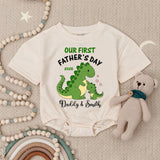 Personalized Our First Father’s Day Dinosaur Baby Romper with Cute Dino Design 2025, Custom Gift for Dad and Baby Boy or Girl