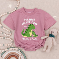 Personalized Our First Father’s Day Dinosaur Baby Romper with Cute Dino Design 2025, Custom Gift for Dad and Baby Boy or Girl