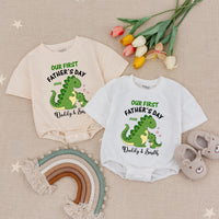Personalized Our First Father’s Day Dinosaur Baby Romper with Cute Dino Design 2025, Custom Gift for Dad and Baby Boy or Girl