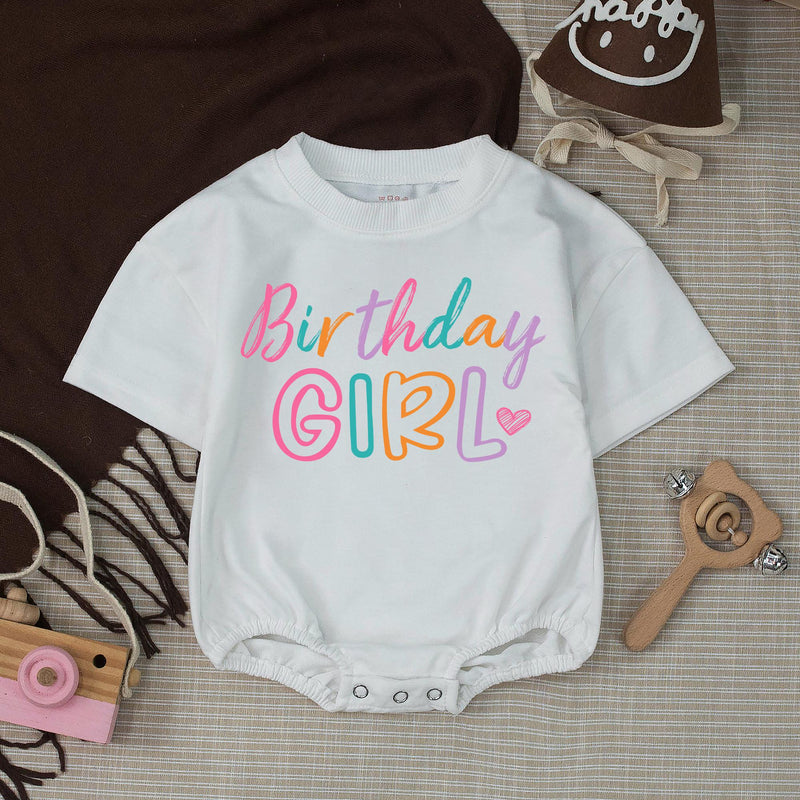 Personalized Pastel Birthday Girl Bubble Romper First Birthday Outfit with Heart Design Soft Cotton Toddler Party Clothes Onederful Banner