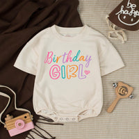 Personalized Pastel Birthday Girl Bubble Romper First Birthday Outfit with Heart Design Soft Cotton Toddler Party Clothes Onederful Banner