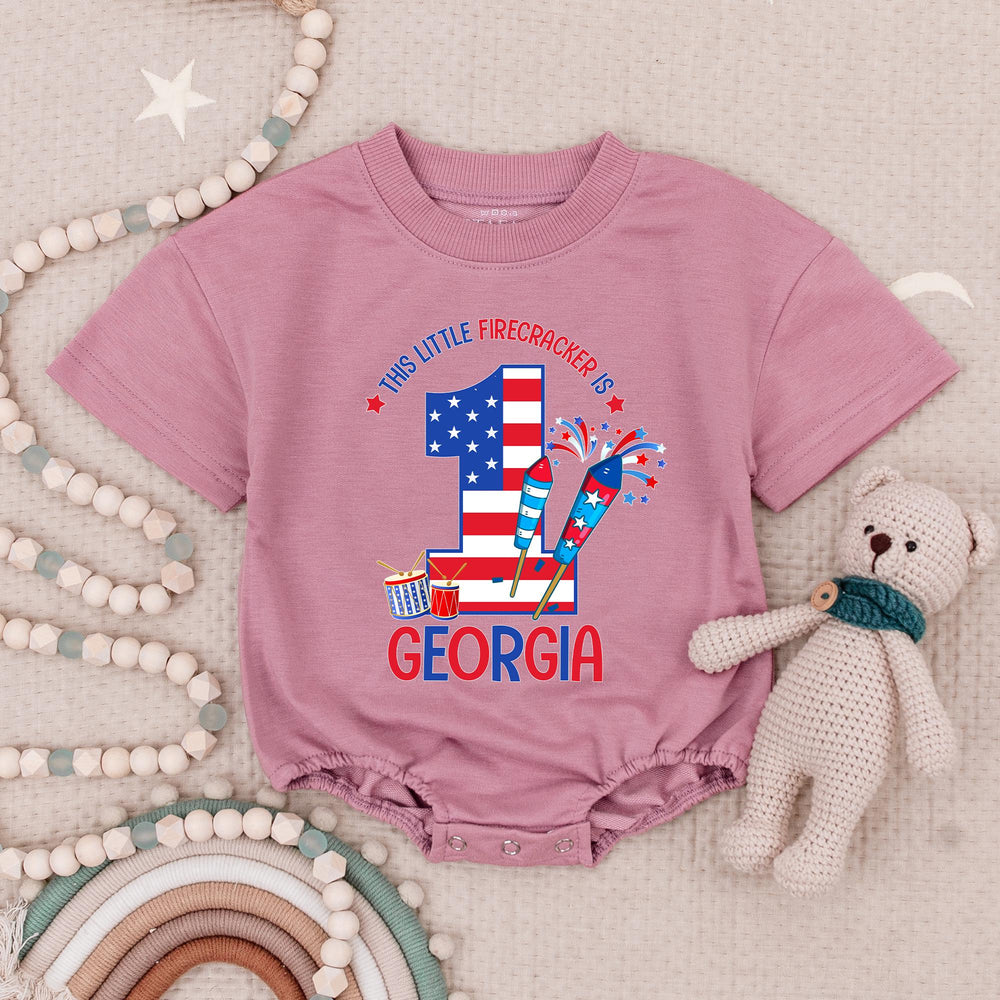 Personalized Patriotic Baby Romper First Birthday Outfit Firecracker Design Red White Blue 4th of July Infant Clothes Custom Name