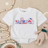 Personalized Patriotic Baby Romper with Jackson Name July 4th Stars Stripes Design USA Flag Fireworks Infant Outfit for Independence Day