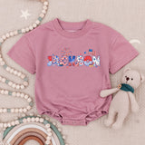Personalized Patriotic Baby Romper with Jackson Name July 4th Stars Stripes Design USA Flag Fireworks Infant Outfit for Independence Day