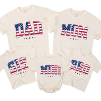 Personalized Patriotic Family Shirts with USA Flag Design Dad Mom Sis Bro Mini Tees for 4th of July Celebrations or Birthday Outfits