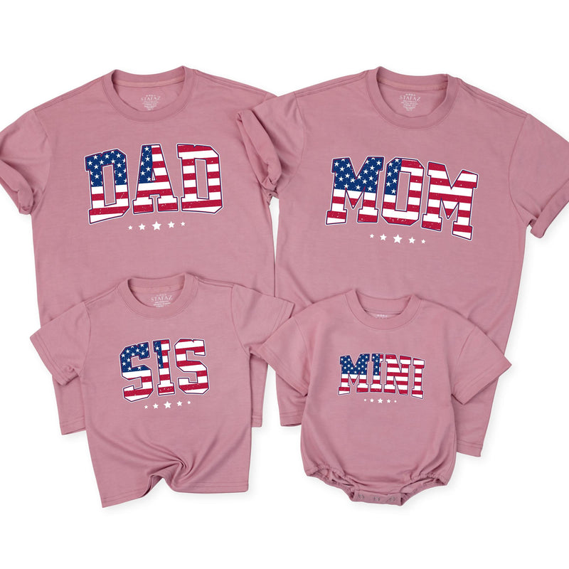 Personalized Patriotic Family Shirts with USA Flag Design Dad Mom Sis Bro Mini Tees for 4th of July Celebrations or Birthday Outfits