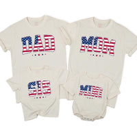 Personalized Patriotic Family Shirts with USA Flag Design Dad Mom Sis Bro Mini Tees for 4th of July Celebrations or Birthday Outfits