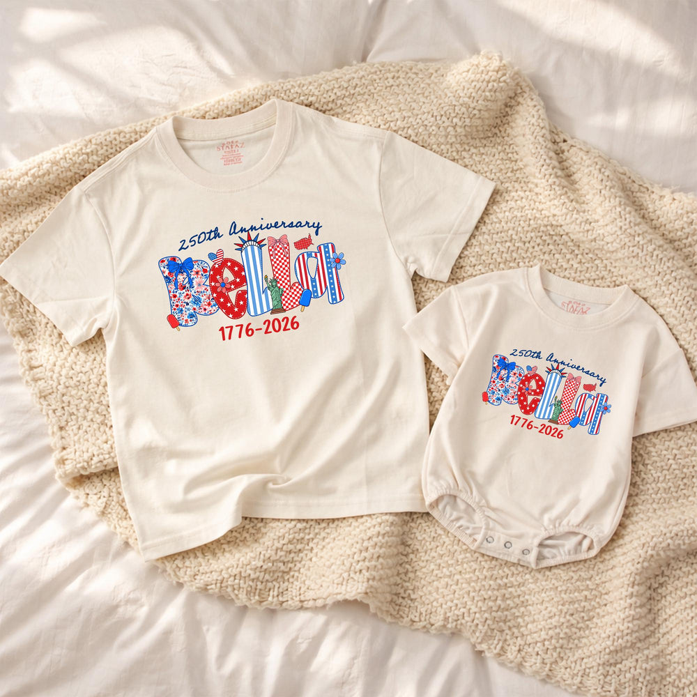 Personalized Patriotic Kids Shirt with BELIEVE Design 250th Anniversary Fourth of July Toddler Tee USA Baby Romper America 1776 2026