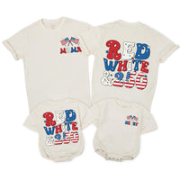 Personalized Patriotic Retro Family Shirts with Red White & 250 Back Print, Custom Independence Day Tees for Baby, Toddler, Kids, Adults