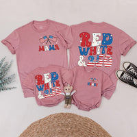 Personalized Patriotic Retro Family Shirts with Red White & 250 Back Print, Custom Independence Day Tees for Baby, Toddler, Kids, Adults