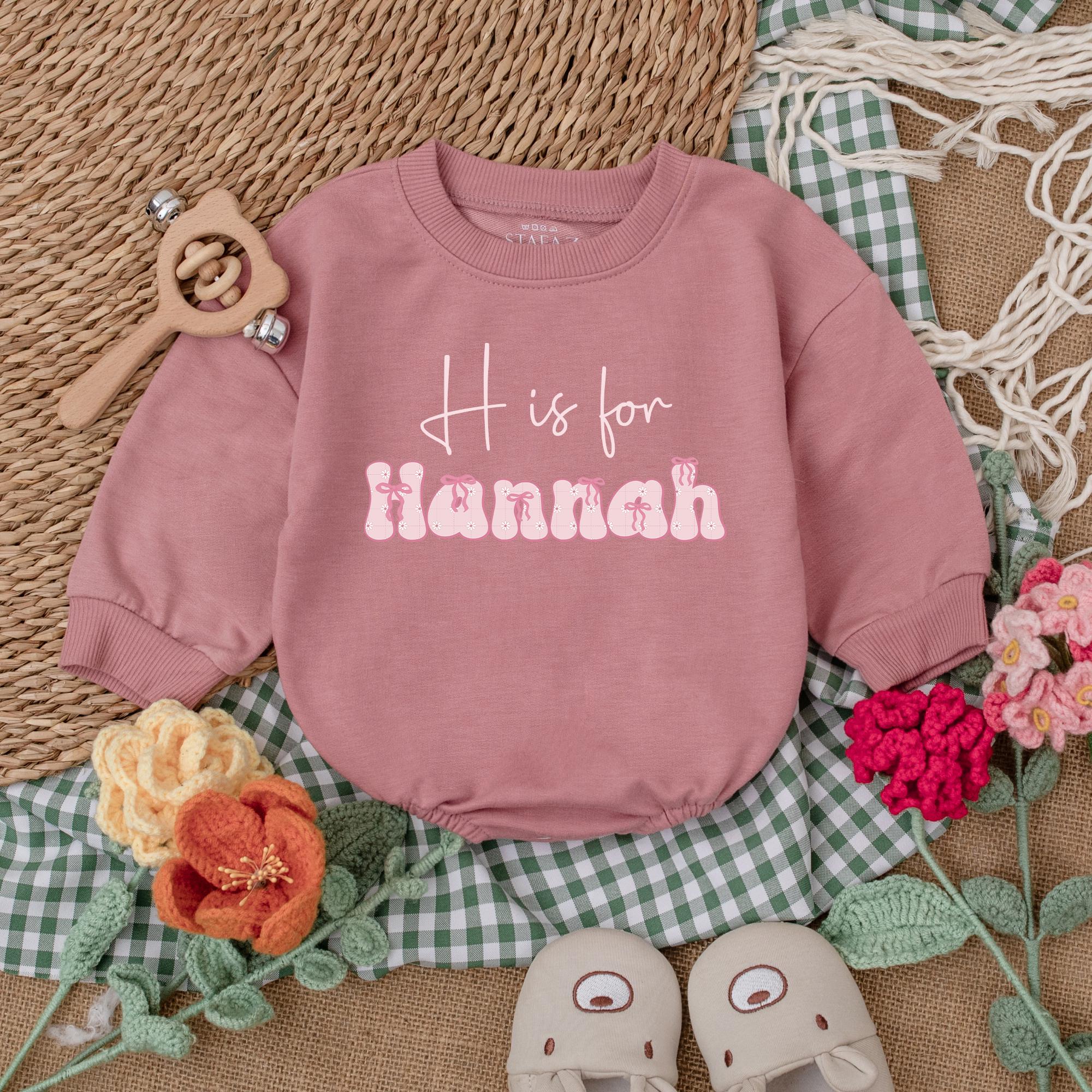 Personalized Pink Baby Girl Romper with Bow Cute Custom Name Bodysuit Newborn Outfit Soft Cotton Playful Hannah Design Gift