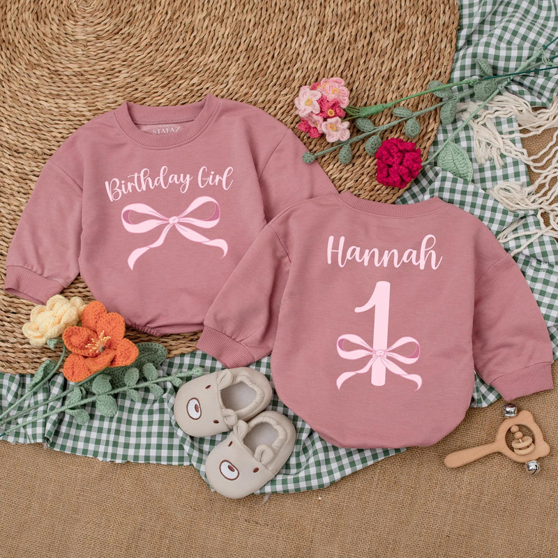 Personalized Pink Birthday Girl Romper with Bow Design Baby's 1st Birthday Outfit Soft and Comfortable Infant Apparel Gift Idea